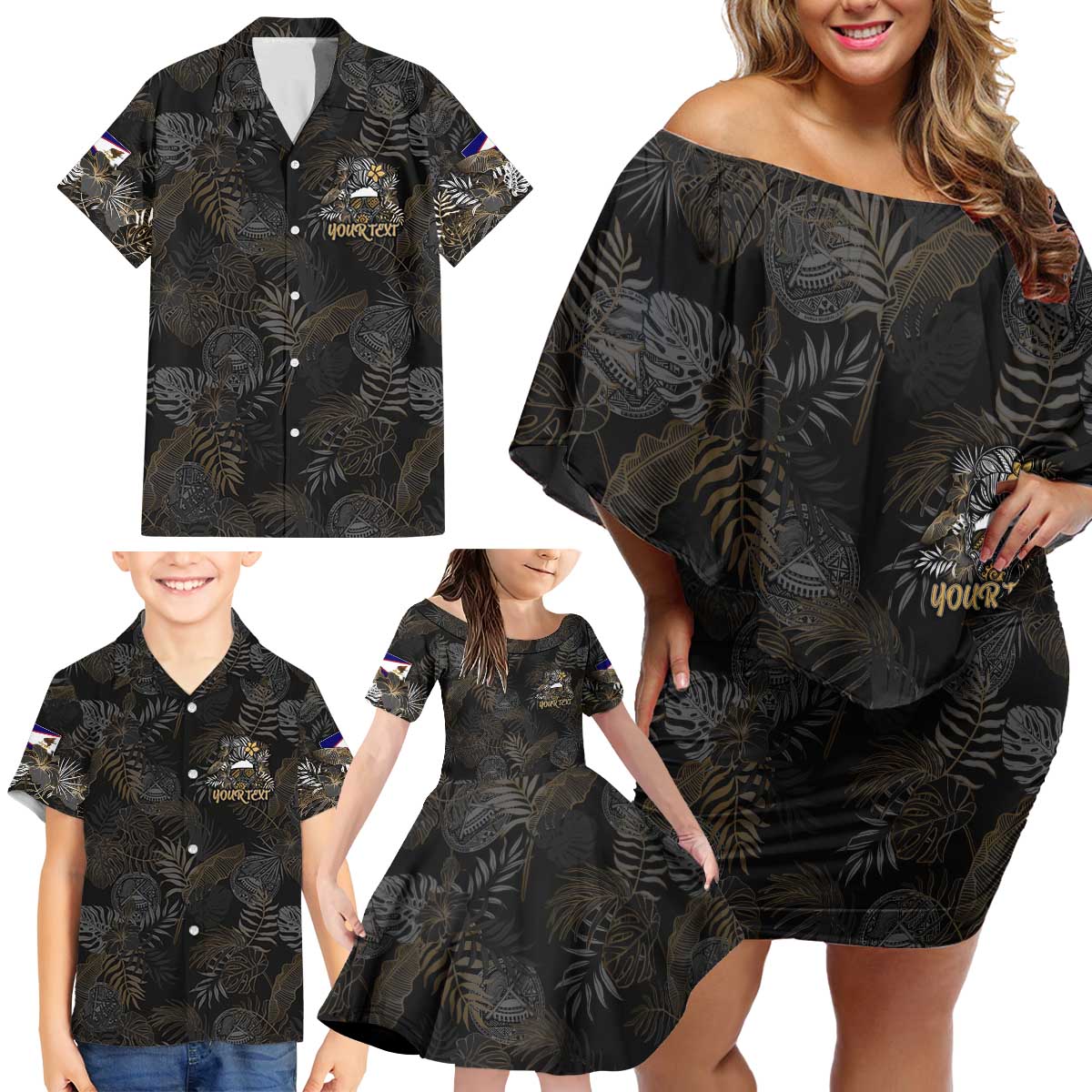 Personalized Shaka Girls America Samoa Family Matching Off Shoulder Short Dress and Hawaiian Shirt Tropical Flowers Vintage DT02 - Polynesian Pride