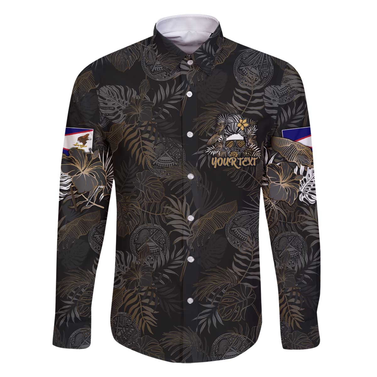 Personalized Shaka Girls America Samoa Family Matching Off Shoulder Short Dress and Hawaiian Shirt Tropical Flowers Vintage DT02 Dad's Shirt - Long Sleeve Black - Polynesian Pride