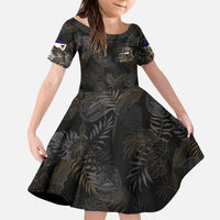 Personalized Shaka Girls America Samoa Family Matching Puletasi and Hawaiian Shirt Tropical Flowers Vintage DT02 Daughter's Dress Black - Polynesian Pride