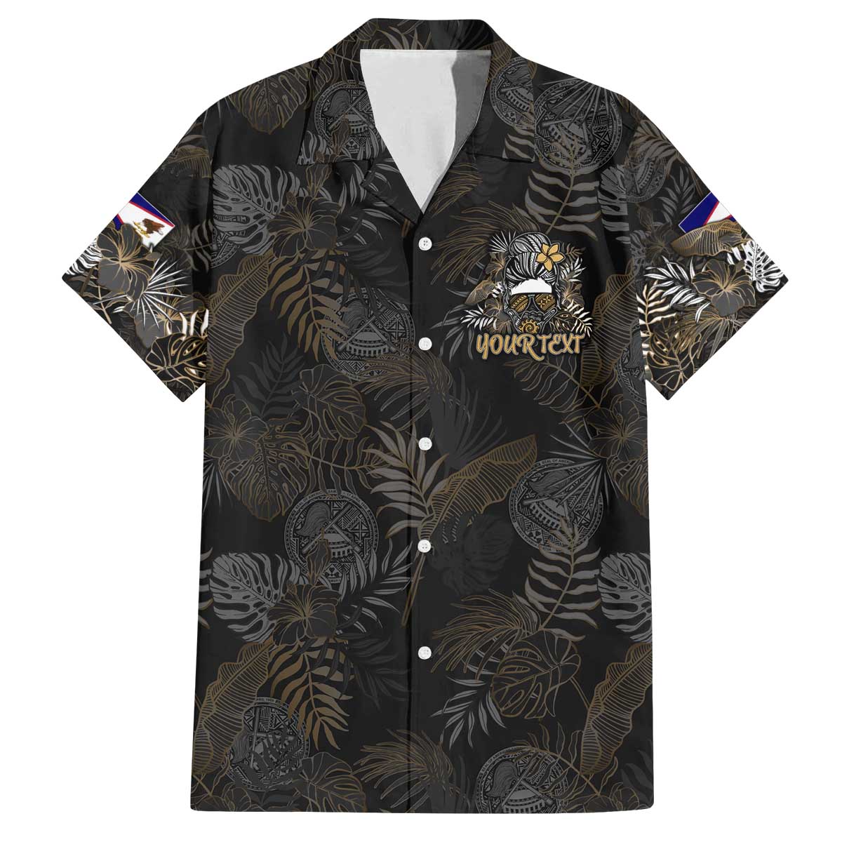 Personalized Shaka Girls America Samoa Family Matching Puletasi and Hawaiian Shirt Tropical Flowers Vintage DT02 Dad's Shirt - Short Sleeve Black - Polynesian Pride