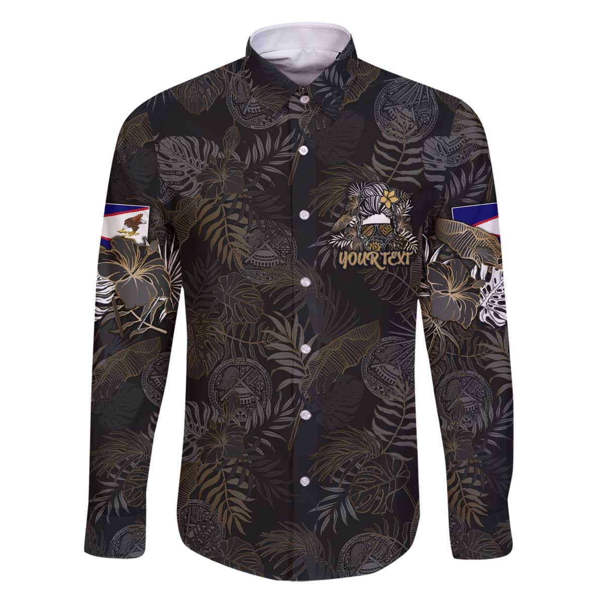 Personalized Shaka Girls America Samoa Family Matching Puletasi and Hawaiian Shirt Tropical Flowers Vintage DT02 Dad's Shirt - Long Sleeve Black - Polynesian Pride