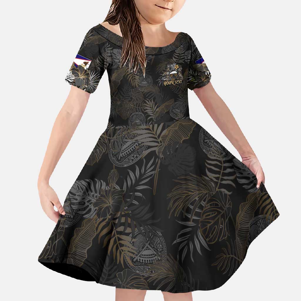 Personalized Shaka Girls America Samoa Family Matching Tank Maxi Dress and Hawaiian Shirt Tropical Flowers Vintage DT02 Daughter's Dress Black - Polynesian Pride
