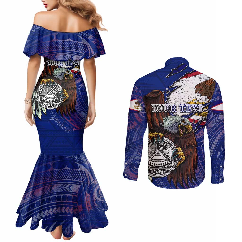 American Samoa Couples Matching Mermaid Dress and Long Sleeve Button Shirt Brave Eagle Flag Color