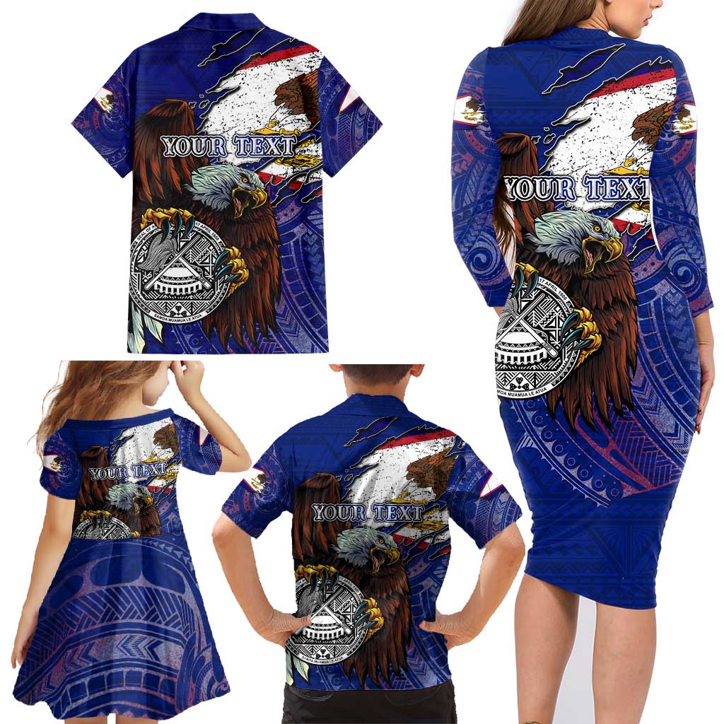American Samoa Family Matching Long Sleeve Bodycon Dress and Hawaiian Shirt Brave Eagle Flag Color DT02 - Polynesian Pride