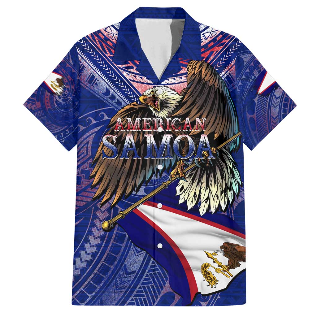 American Samoa Family Matching Long Sleeve Bodycon Dress and Hawaiian Shirt Brave Eagle Flag Color DT02 Dad's Shirt - Short Sleeve Blue - Polynesian Pride