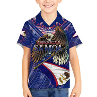 American Samoa Family Matching Long Sleeve Bodycon Dress and Hawaiian Shirt Brave Eagle Flag Color DT02 Son's Shirt Blue - Polynesian Pride
