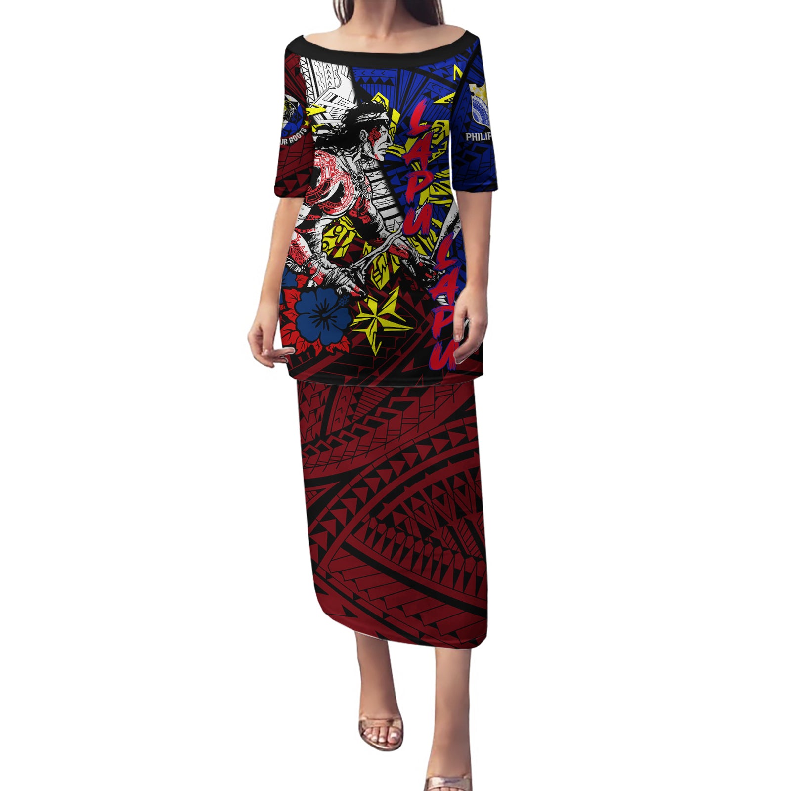 Philippines Lapu Lapu Puletasi Chief Filipino Tattoo DT02 Long Dress Art - Polynesian Pride