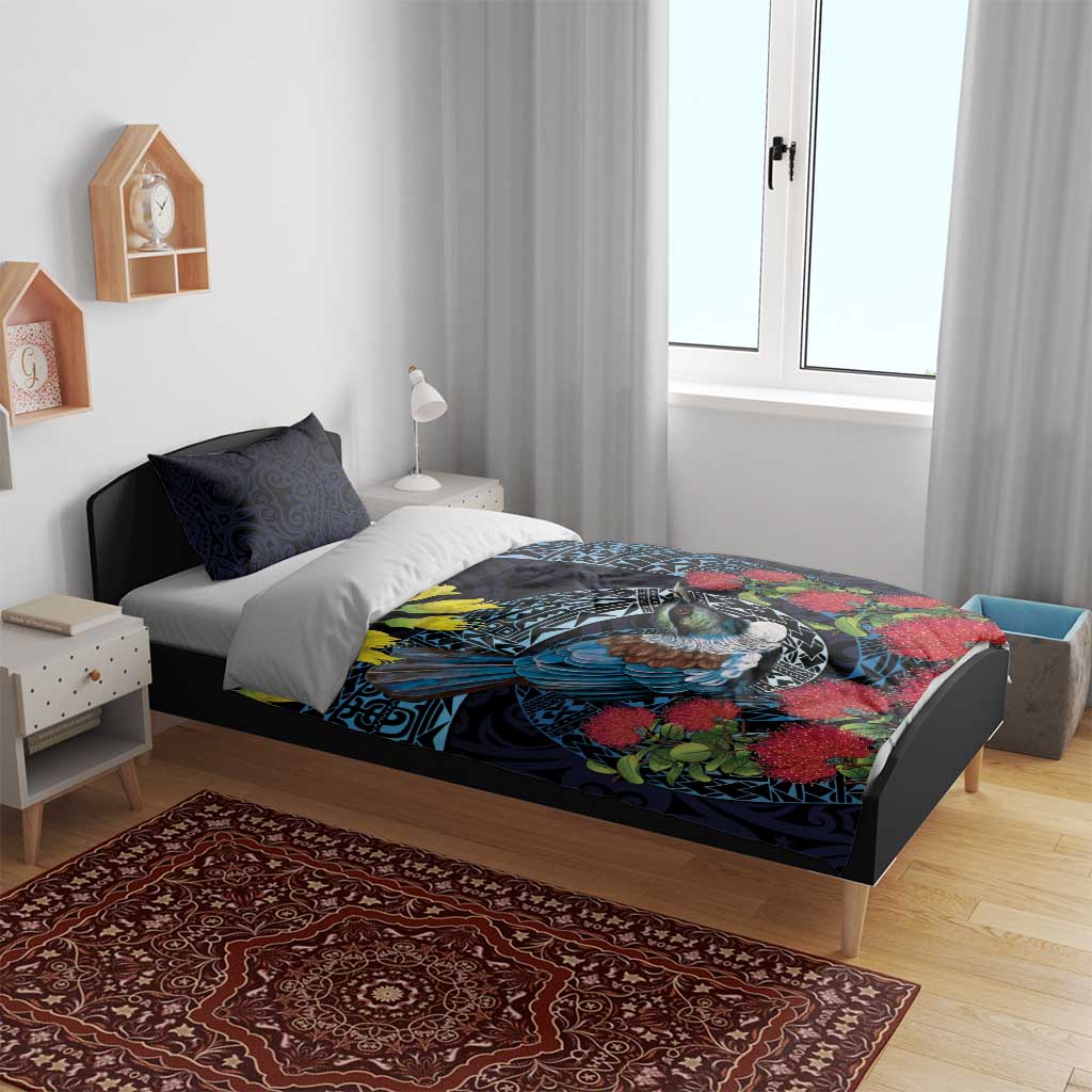 New Zealand Tui Bird Bedding Set Maori Koru Mix Pohutukawa