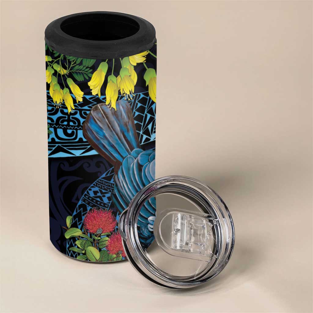 New Zealand Tui Bird 4 in 1 Can Cooler Tumbler Maori Koru Mix Pohutukawa DT04 - Polynesian Pride