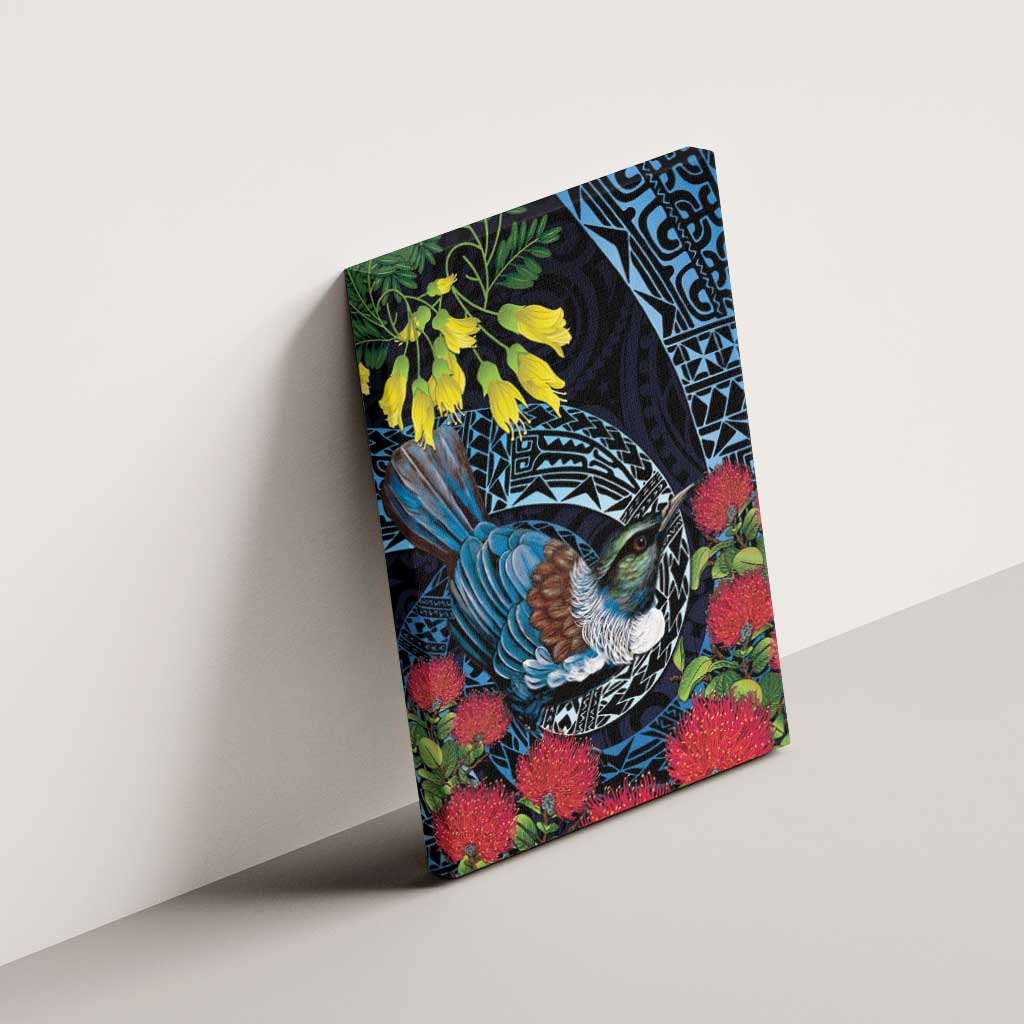 New Zealand Tui Bird Canvas Wall Art Maori Koru Mix Pohutukawa