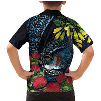 New Zealand Tui Bird Family Matching Mermaid Dress and Hawaiian Shirt Maori Koru Mix Pohutukawa DT04 - Polynesian Pride