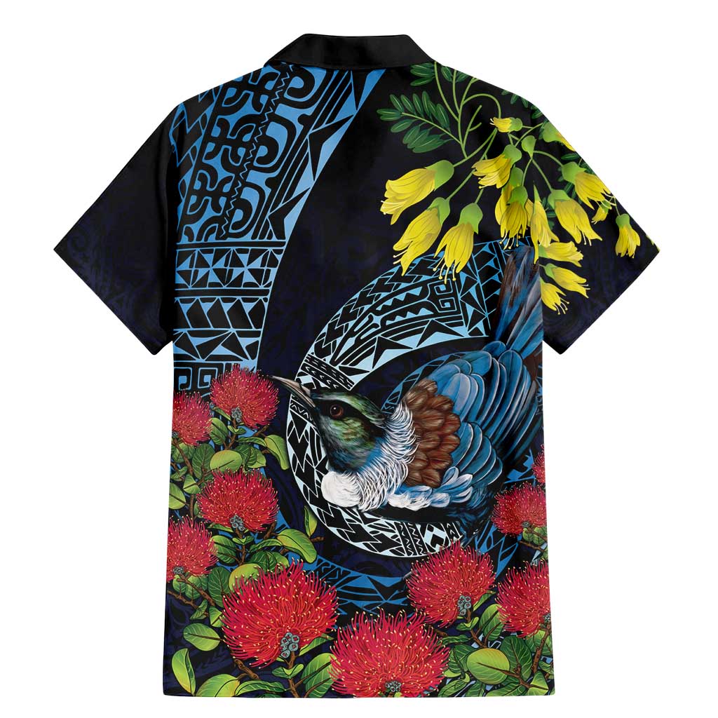 New Zealand Tui Bird Family Matching Mermaid Dress and Hawaiian Shirt Maori Koru Mix Pohutukawa DT04 - Polynesian Pride