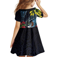 New Zealand Tui Bird Family Matching Off The Shoulder Long Sleeve Dress and Hawaiian Shirt Maori Koru Mix Pohutukawa DT04 - Polynesian Pride
