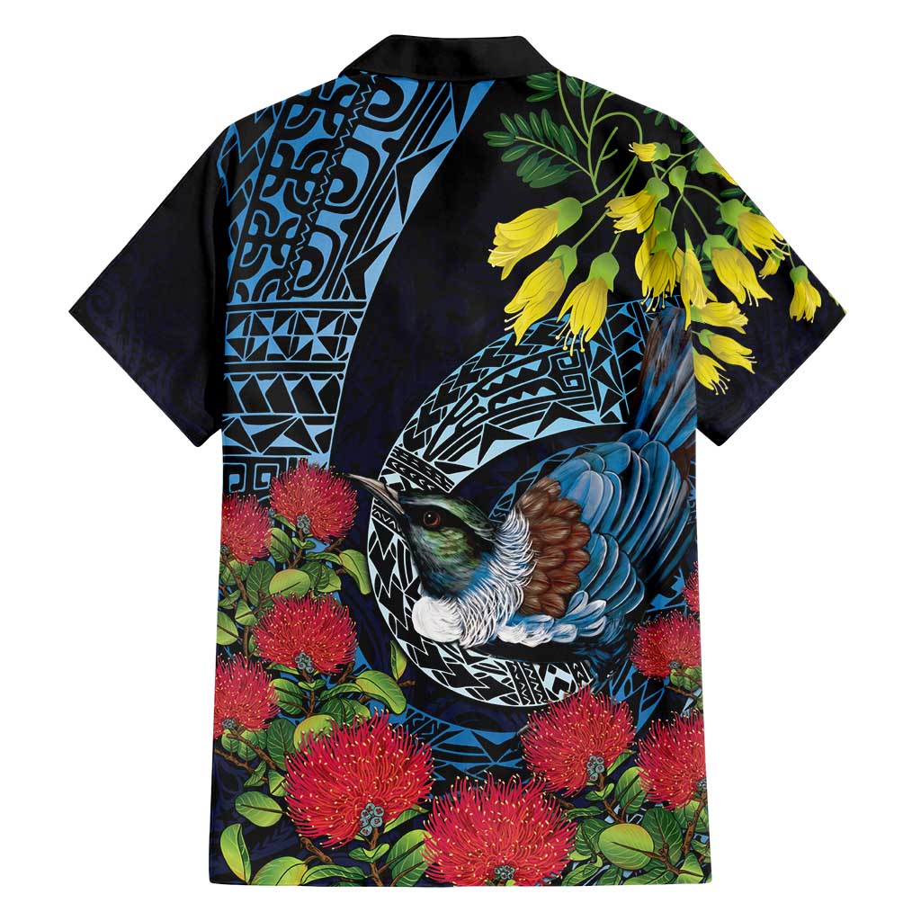 New Zealand Tui Bird Family Matching Off Shoulder Maxi Dress and Hawaiian Shirt Maori Koru Mix Pohutukawa DT04 - Polynesian Pride