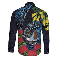 New Zealand Tui Bird Family Matching Off Shoulder Maxi Dress and Hawaiian Shirt Maori Koru Mix Pohutukawa DT04 - Polynesian Pride