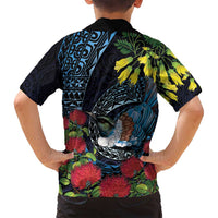 New Zealand Tui Bird Family Matching Summer Maxi Dress and Hawaiian Shirt Maori Koru Mix Pohutukawa DT04 - Polynesian Pride