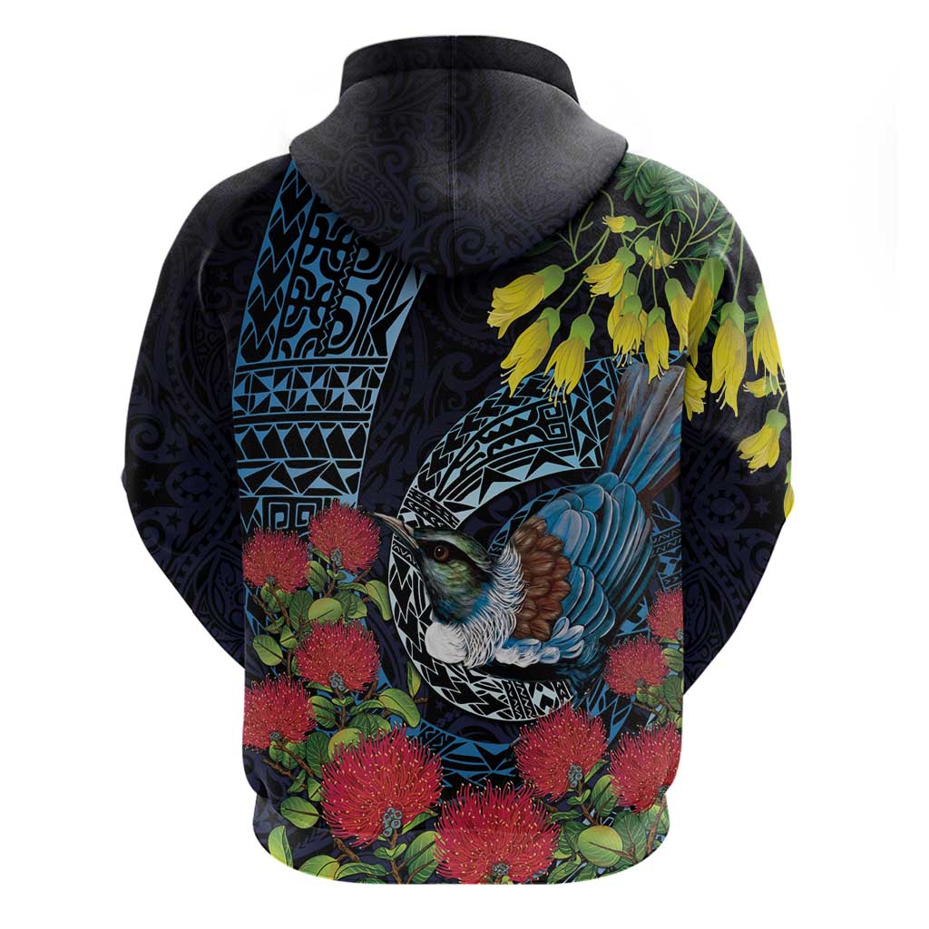 New Zealand Tui Bird Hoodie Maori Koru Mix Pohutukawa DT04 - Polynesian Pride
