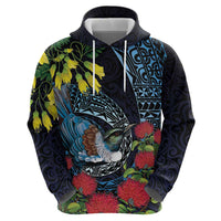 New Zealand Tui Bird Hoodie Maori Koru Mix Pohutukawa DT04 - Polynesian Pride