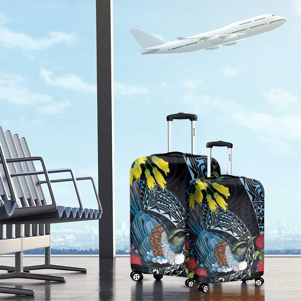 New Zealand Tui Bird Luggage Cover Maori Koru Mix Pohutukawa
