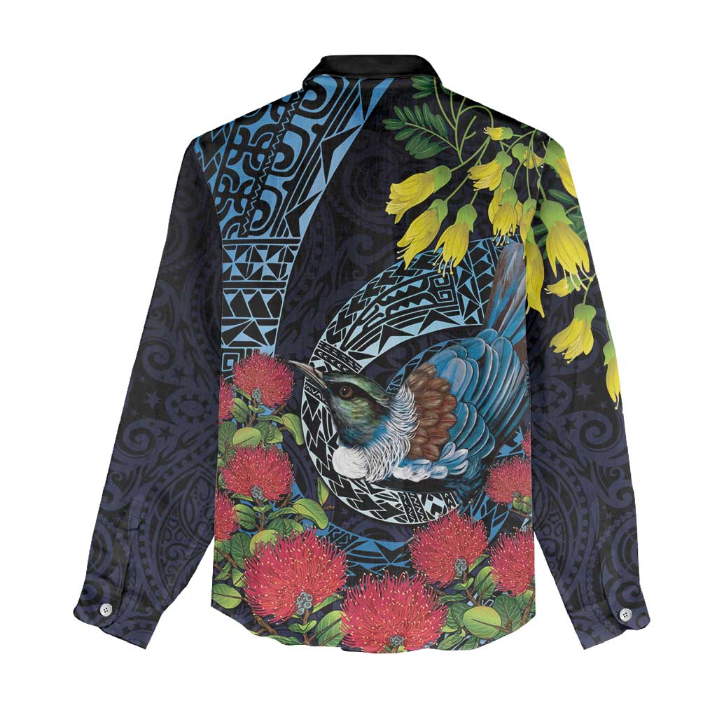 New Zealand Tui Bird Women Casual Shirt Maori Koru Mix Pohutukawa DT04 - Polynesian Pride