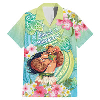 Personalised Hawaii Father's Day Family Matching Mermaid Dress and Hawaiian Shirt Happy Father And Child DT04 Dad's Shirt - Short Sleeve Green - Polynesian Pride