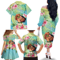 Personalised Hawaii Father's Day Family Matching Off The Shoulder Long Sleeve Dress and Hawaiian Shirt Happy Father And Child DT04 - Polynesian Pride