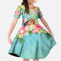Personalised Hawaii Father's Day Family Matching Off Shoulder Maxi Dress and Hawaiian Shirt Happy Father And Child DT04 Daughter's Dress Green - Polynesian Pride