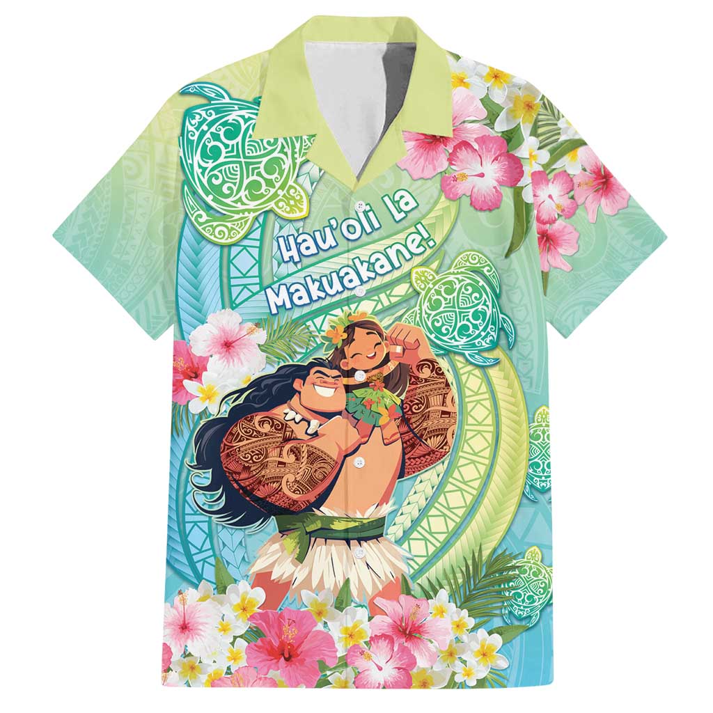 Personalised Hawaii Father's Day Family Matching Off Shoulder Maxi Dress and Hawaiian Shirt Happy Father And Child DT04 Dad's Shirt - Short Sleeve Green - Polynesian Pride