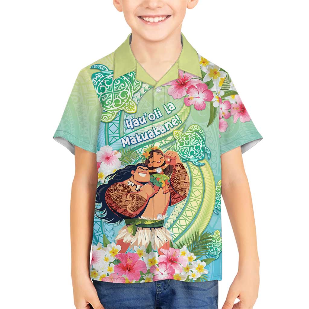 Personalised Hawaii Father's Day Family Matching Off Shoulder Maxi Dress and Hawaiian Shirt Happy Father And Child DT04 Son's Shirt Green - Polynesian Pride