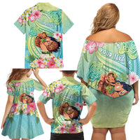 Personalised Hawaii Father's Day Family Matching Off Shoulder Short Dress and Hawaiian Shirt Happy Father And Child DT04 - Polynesian Pride