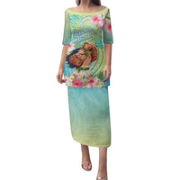 Personalised Hawaii Father's Day Family Matching Puletasi and Hawaiian Shirt Happy Father And Child DT04 Mom's Dress Green - Polynesian Pride
