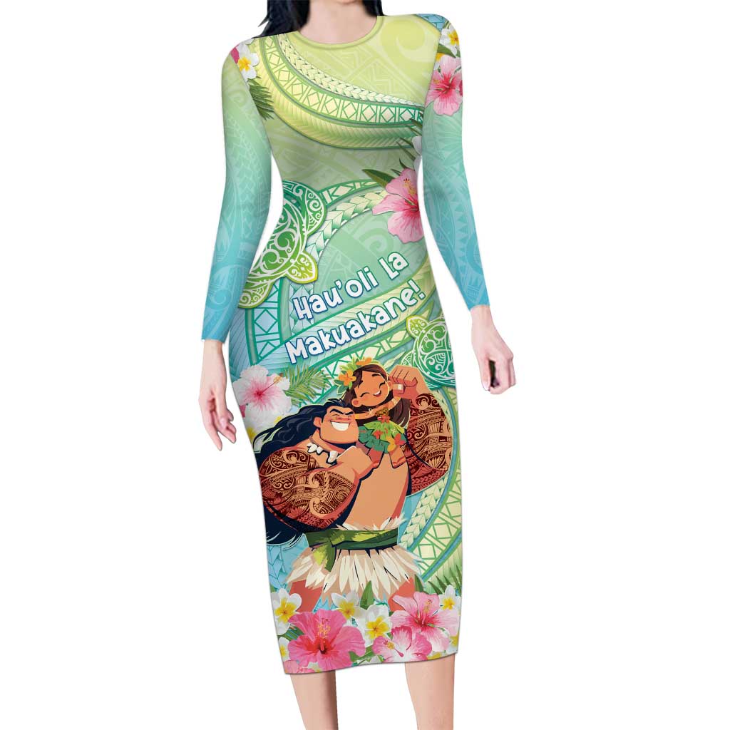 Personalised Hawaii Father's Day Long Sleeve Bodycon Dress Happy Father And Child