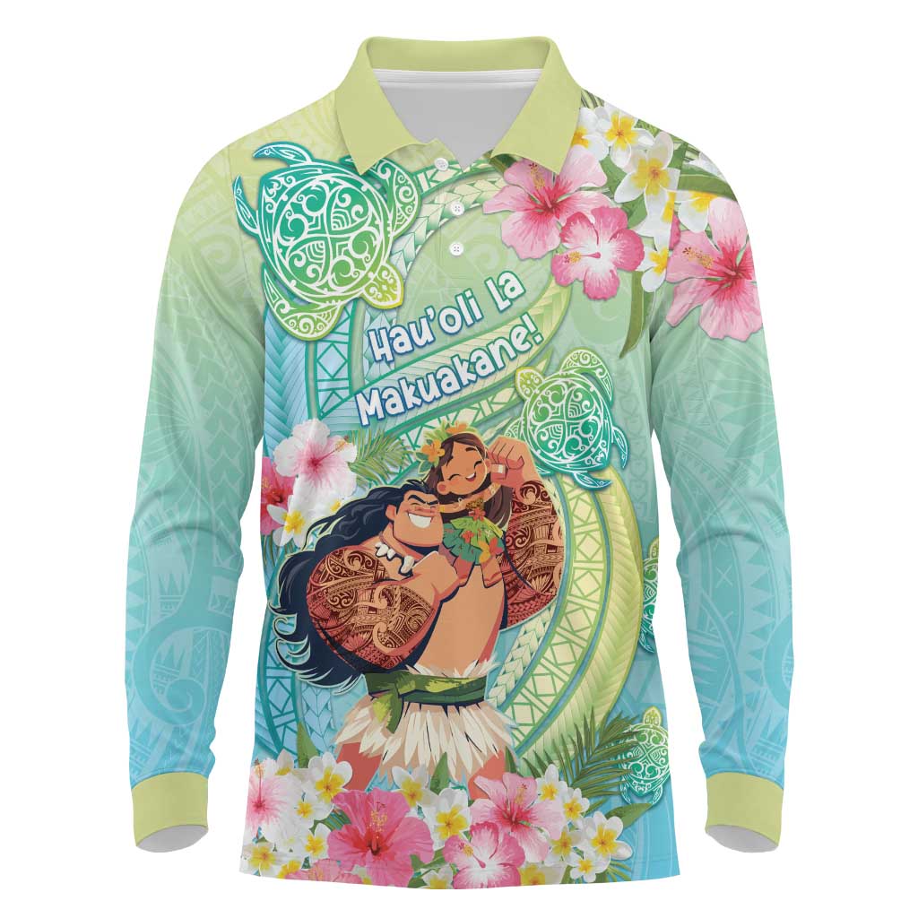 Personalised Hawaii Father's Day Long Sleeve Polo Shirt Happy Father And Child