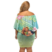 Personalised Hawaii Father's Day Off Shoulder Short Dress Happy Father And Child