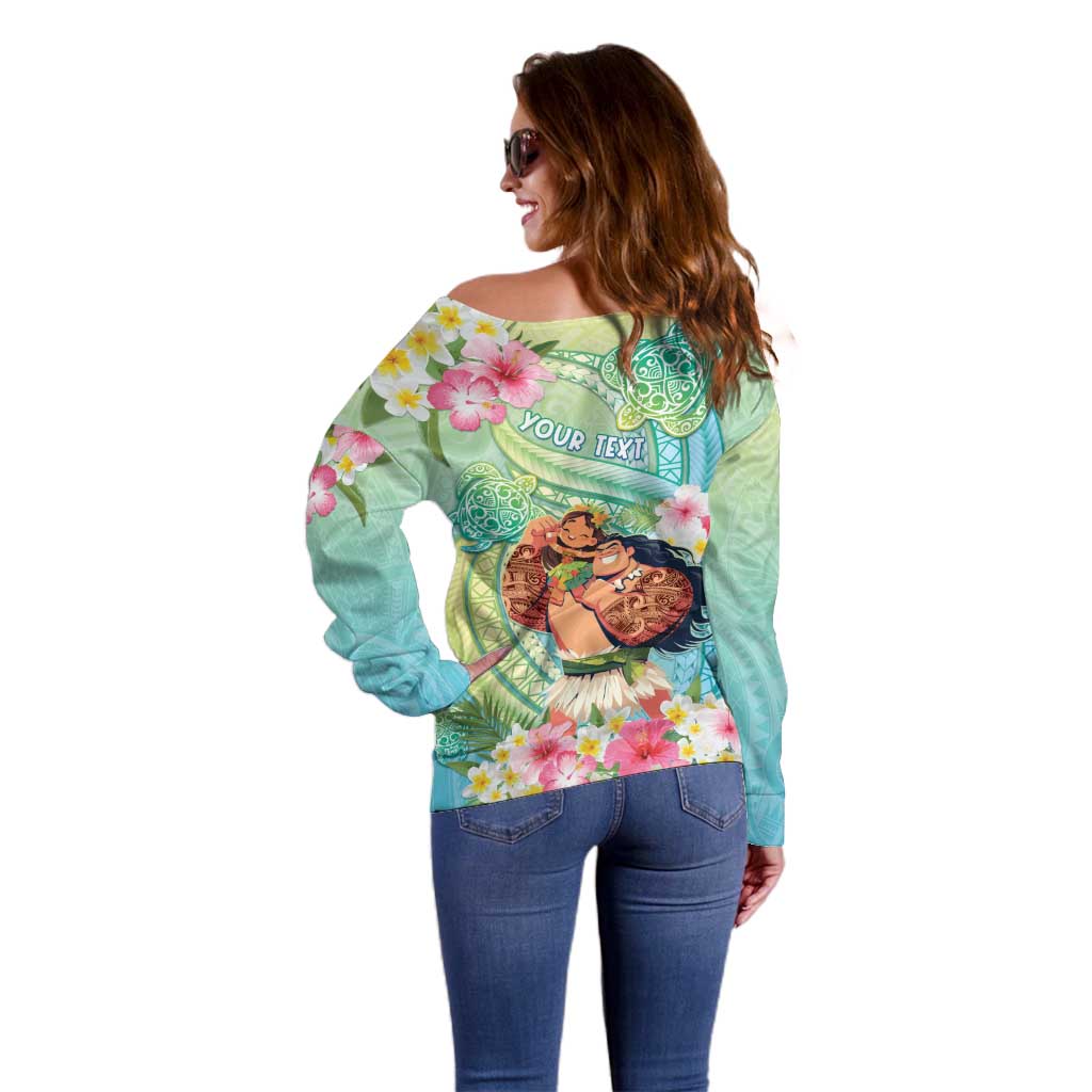Personalised Hawaii Father's Day Off Shoulder Sweater Happy Father And Child