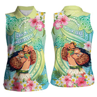 Personalised Hawaii Father's Day Women Sleeveless Polo Shirt Happy Father And Child