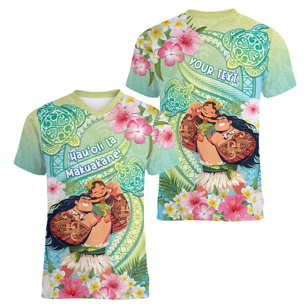 Personalised Hawaii Father's Day Women V-Neck T-Shirt Happy Father And Child