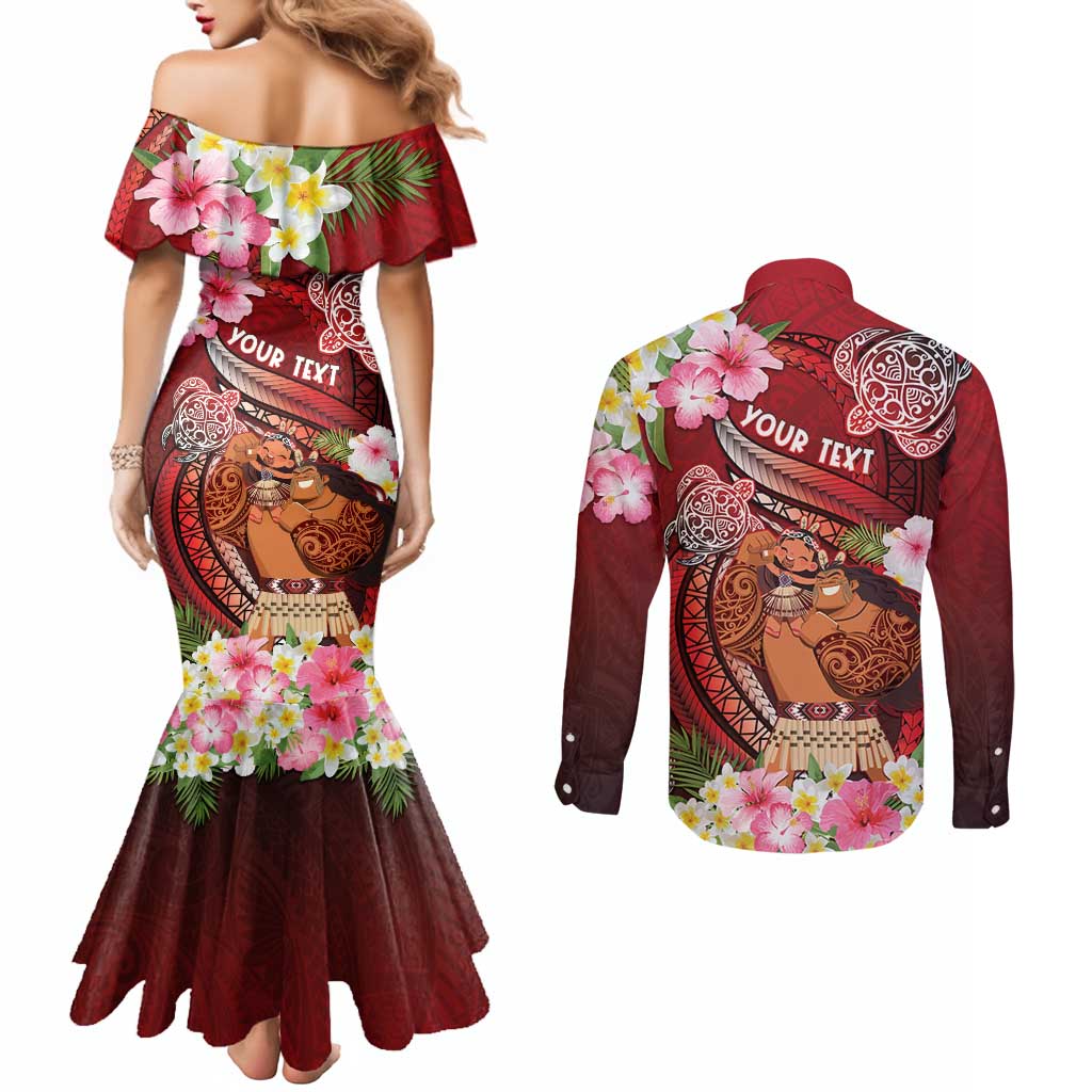 Personalised New Zealand Father's Day Couples Matching Mermaid Dress and Long Sleeve Button Shirt Happy Father And Child DT04 - Polynesian Pride