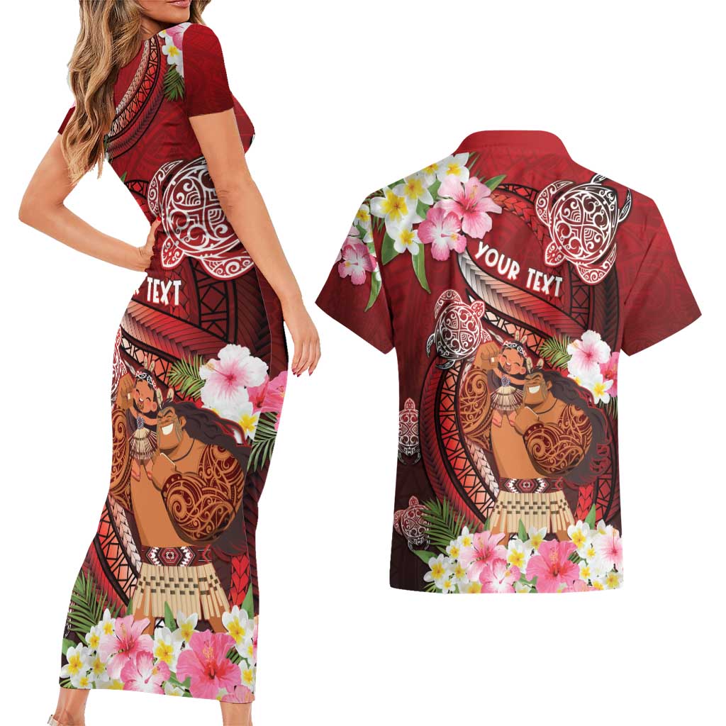 Personalised New Zealand Father's Day Couples Matching Short Sleeve Bodycon Dress and Hawaiian Shirt Happy Father And Child DT04 - Polynesian Pride