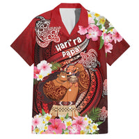 Personalised New Zealand Father's Day Family Matching Off The Shoulder Long Sleeve Dress and Hawaiian Shirt Happy Father And Child DT04 Dad's Shirt - Short Sleeve Red - Polynesian Pride