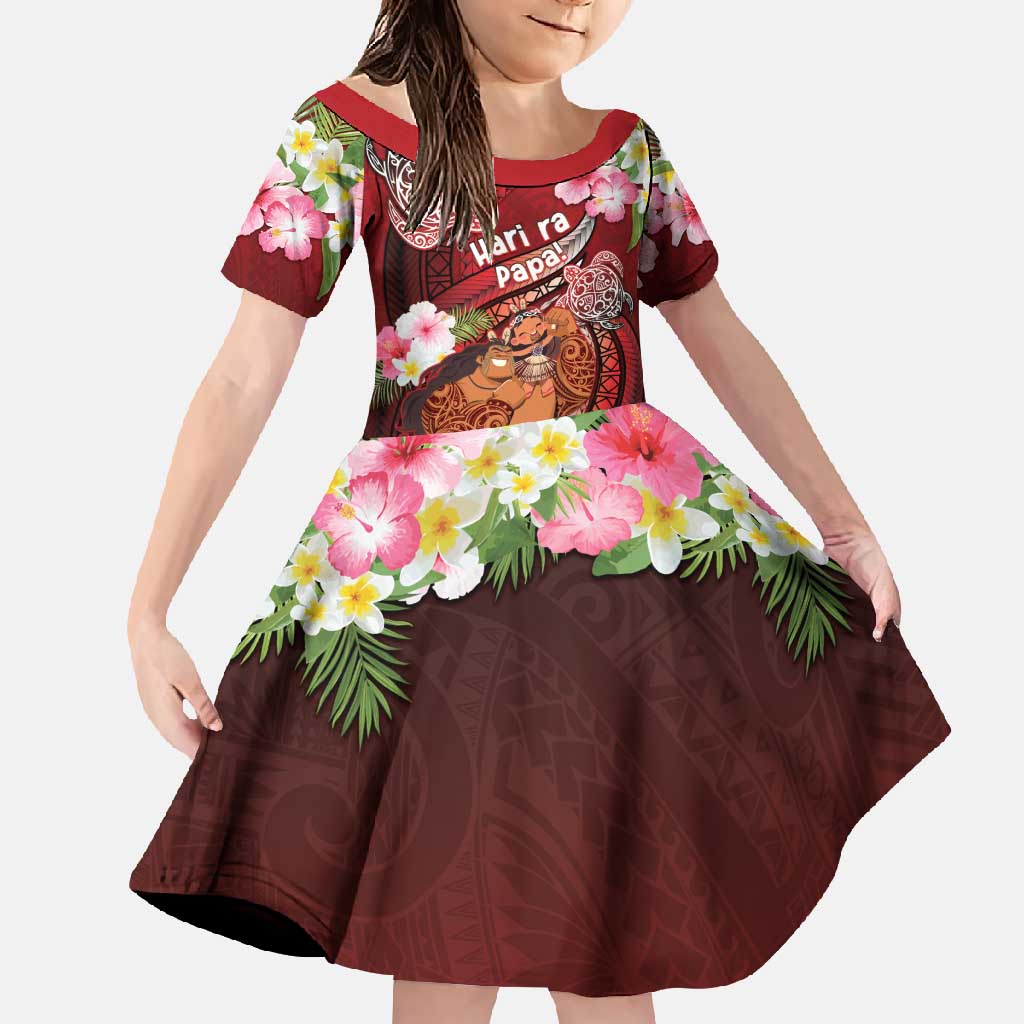 Personalised New Zealand Father's Day Family Matching Off Shoulder Maxi Dress and Hawaiian Shirt Happy Father And Child DT04 Daughter's Dress Red - Polynesian Pride