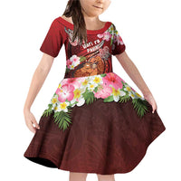Personalised New Zealand Father's Day Family Matching Off Shoulder Short Dress and Hawaiian Shirt Happy Father And Child DT04 Daughter's Dress Red - Polynesian Pride