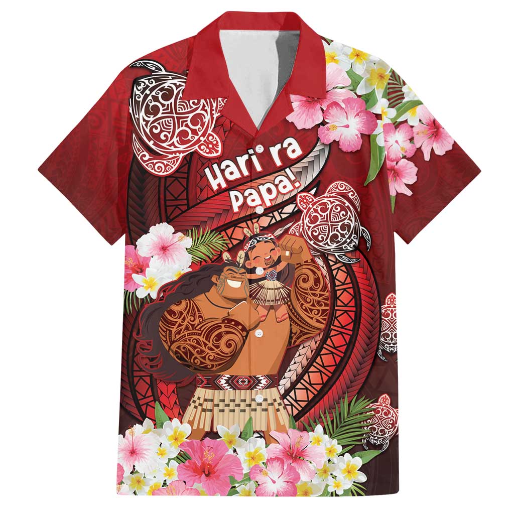 Personalised New Zealand Father's Day Family Matching Puletasi and Hawaiian Shirt Happy Father And Child DT04 Dad's Shirt - Short Sleeve Red - Polynesian Pride