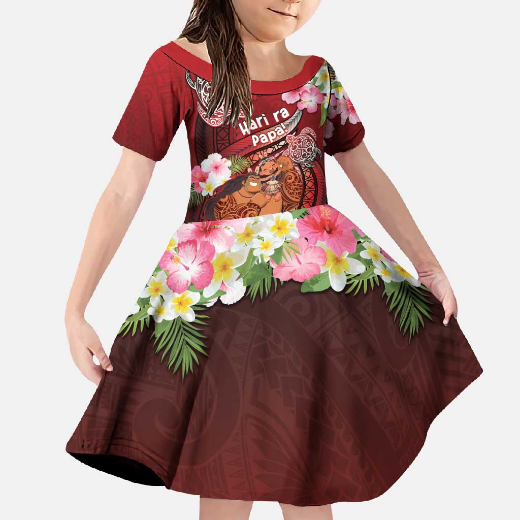 Personalised New Zealand Father's Day Family Matching Short Sleeve Bodycon Dress and Hawaiian Shirt Happy Father And Child DT04 Daughter's Dress Red - Polynesian Pride