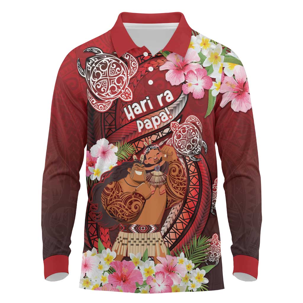 Personalised New Zealand Father's Day Long Sleeve Polo Shirt Happy Father And Child