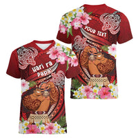 Personalised New Zealand Father's Day Women V-Neck T-Shirt Happy Father And Child