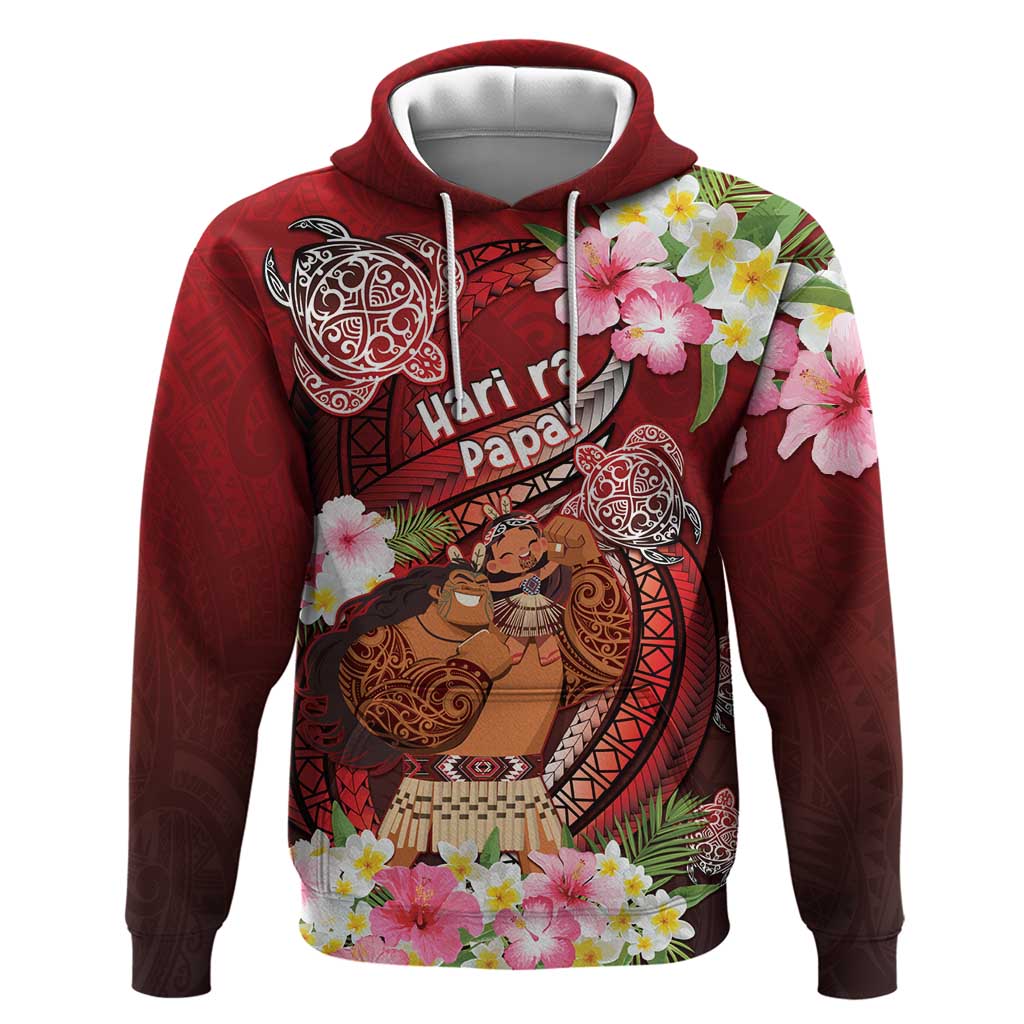 Personalised New Zealand Father's Day Zip Hoodie Happy Father And Child DT04 Pullover Hoodie Red - Polynesian Pride