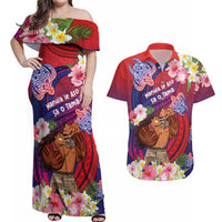 Personalised Samoa Father's Day Couples Matching Off Shoulder Maxi Dress and Hawaiian Shirt Happy Father And Child DT04 Red - Polynesian Pride