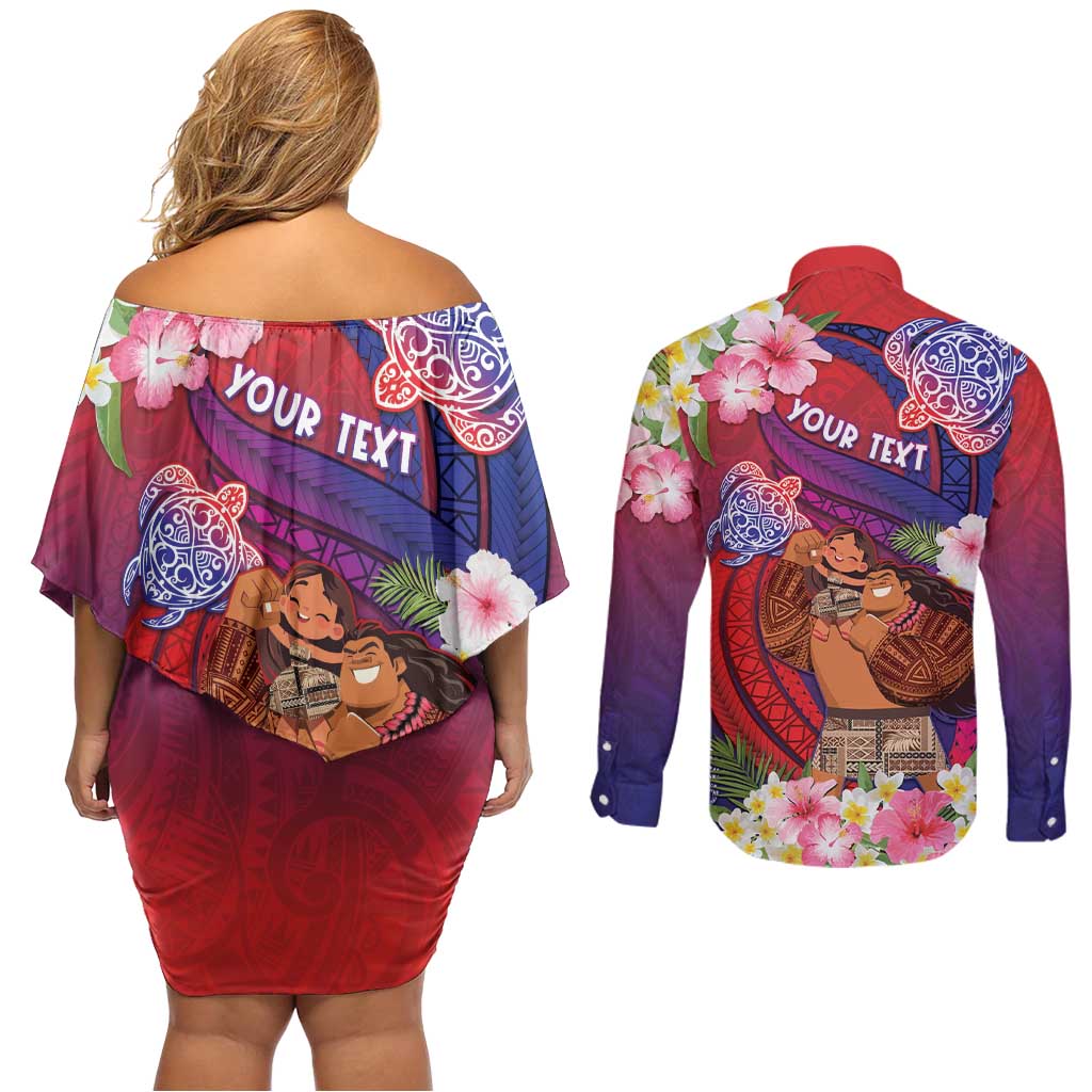 Personalised Samoa Father's Day Couples Matching Off Shoulder Short Dress and Long Sleeve Button Shirt Happy Father And Child