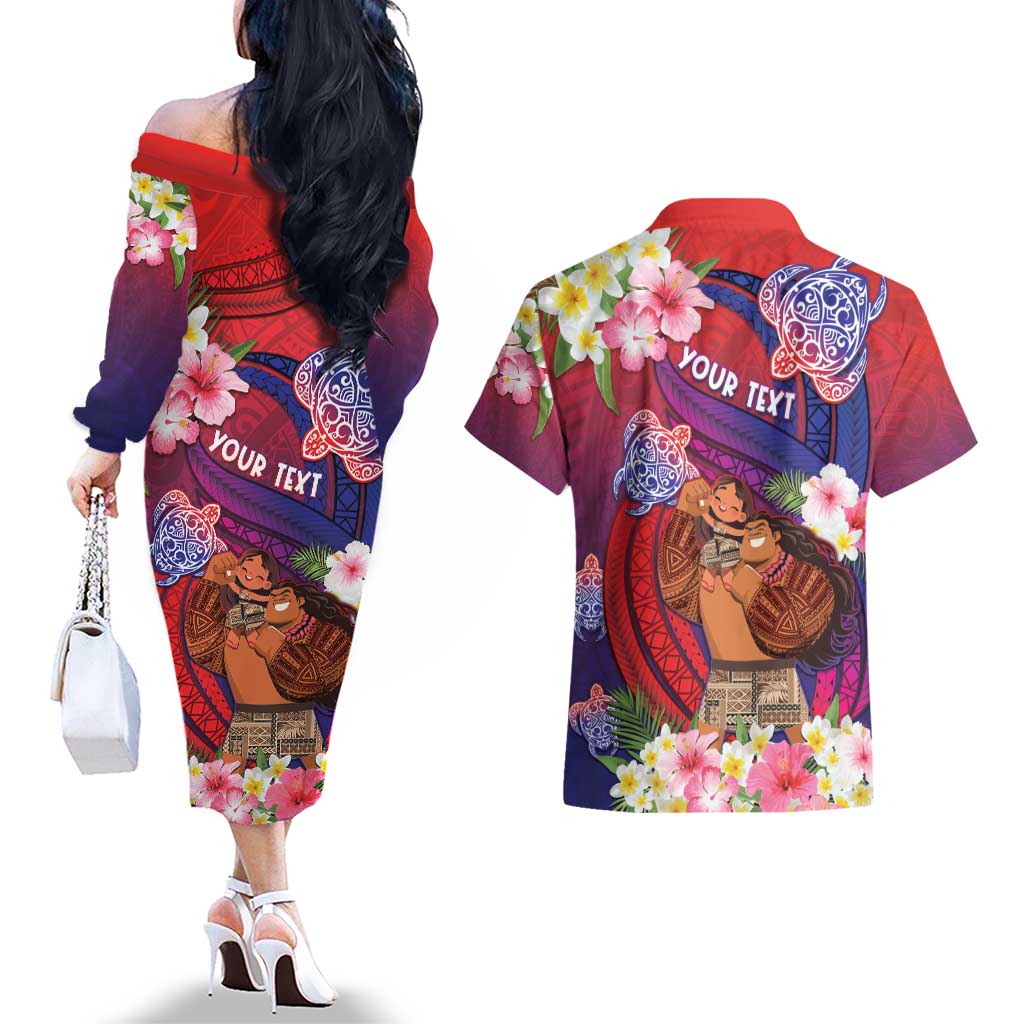 Personalised Samoa Father's Day Couples Matching Off The Shoulder Long Sleeve Dress and Hawaiian Shirt Happy Father And Child